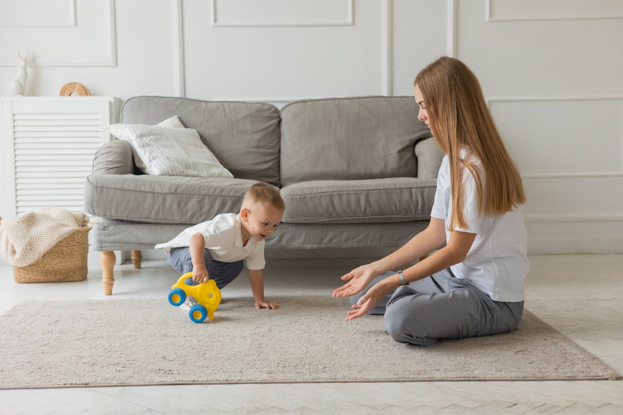 experienced nanny engaging positively with child